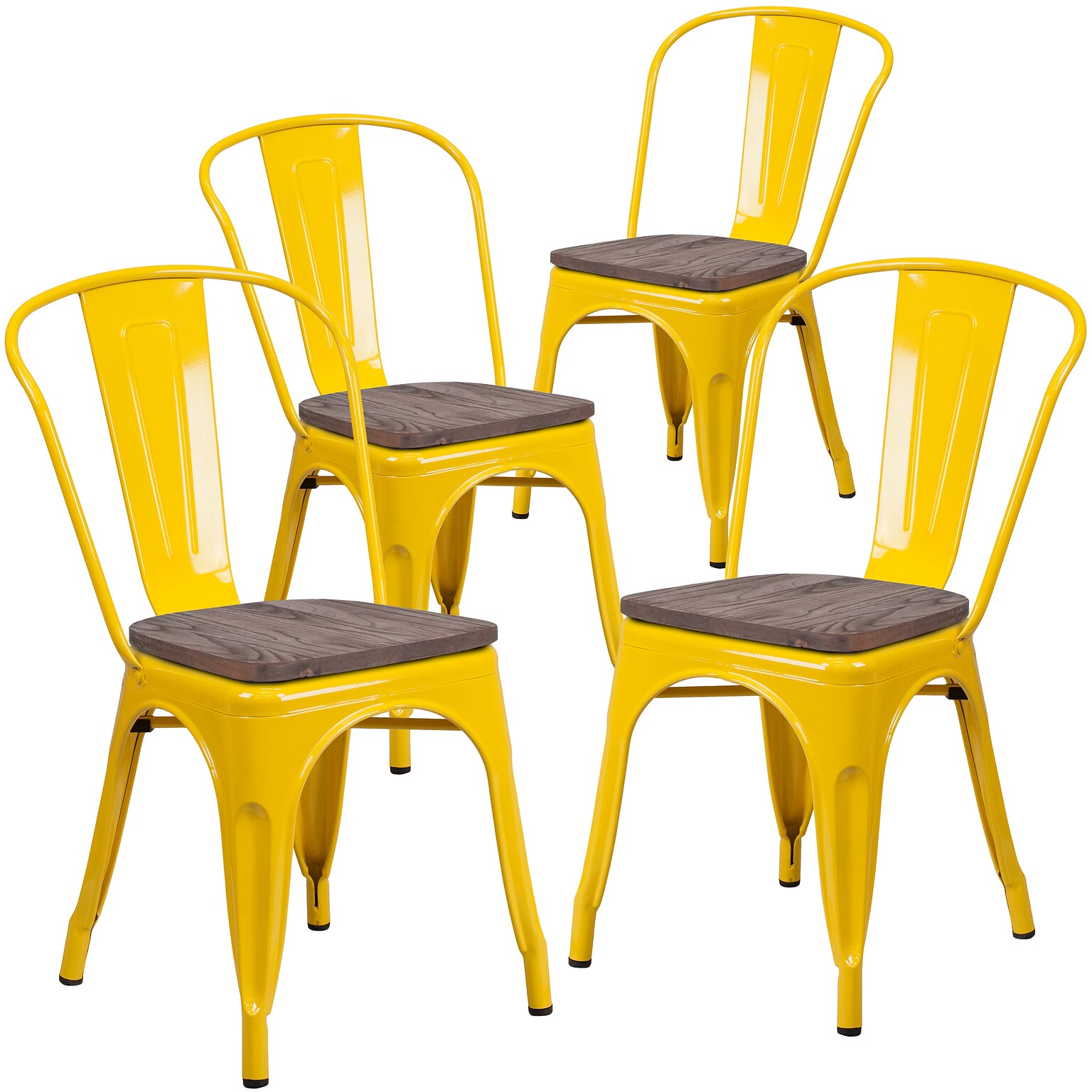 Flash Furniture Luke Contemporary Metal/Wood Stackable Dining Chair, Yellow, 4/Pack (4CH31230YLW)