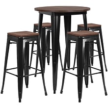 Flash Furniture Metal/Wood Restaurant Bar Table Set, 42H, Black (CHWDTBCH26)