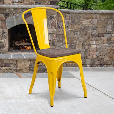Flash Furniture Luke Contemporary Metal/Wood Stackable Dining Chair, Yellow, 4/Pack (4CH31230YLW)