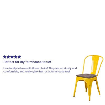 Flash Furniture Luke Contemporary Metal/Wood Stackable Dining Chair, Yellow, 4/Pack (4CH31230YLW)
