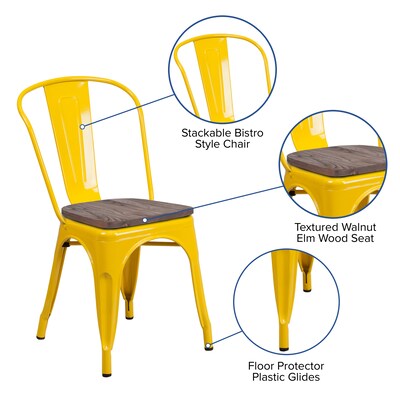 Flash Furniture Luke Contemporary Metal/Wood Stackable Dining Chair, Yellow, 4/Pack (4CH31230YLW)