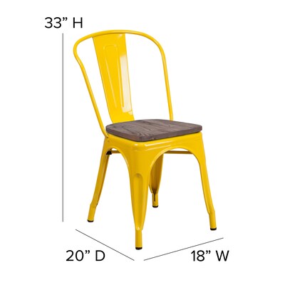 Flash Furniture Luke Contemporary Metal/Wood Stackable Dining Chair, Yellow, 4/Pack (4CH31230YLW)