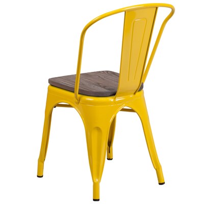 Flash Furniture Luke Contemporary Metal/Wood Stackable Dining Chair, Yellow, 4/Pack (4CH31230YLW)