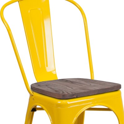 Flash Furniture Luke Contemporary Metal/Wood Stackable Dining Chair, Yellow, 4/Pack (4CH31230YLW)