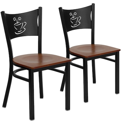 Flash Furniture HERCULES Series Traditional Metal/Wood Restaurant Dining Chair, Black/Cherry Wood, 2