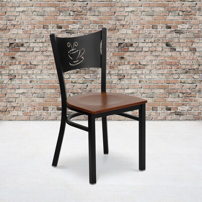 Flash Furniture HERCULES Series Traditional Metal/Wood Restaurant Dining Chair, Black/Cherry Wood, 2