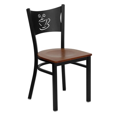 Flash Furniture HERCULES Series Traditional Metal/Wood Restaurant Dining Chair, Black/Cherry Wood, 2/Pack (2XUDG6099COFCHW)