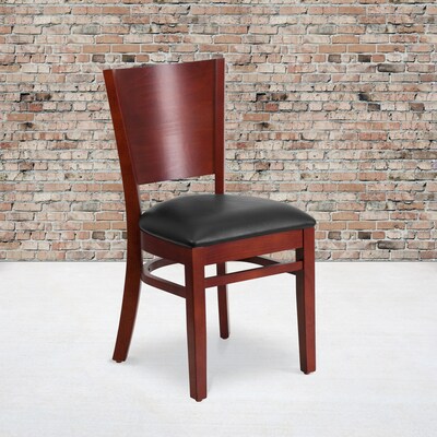 Flash Furniture Lacey Series Traditional Vinyl & Wood Solid Back Restaurant Chair, Mahogany/Black, 2/Pack (2XUDGW094MABKV)