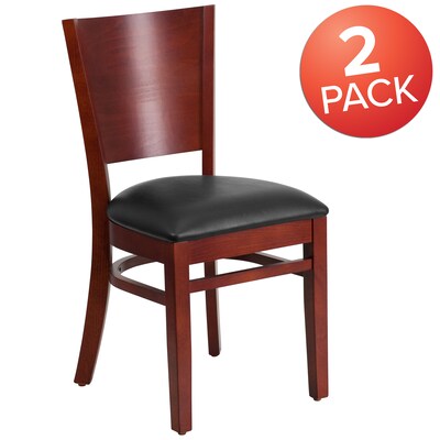 Flash Furniture Lacey Series Traditional Vinyl & Wood Solid Back Restaurant Chair, Mahogany/Black, 2/Pack (2XUDGW094MABKV)