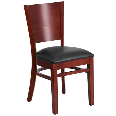 Flash Furniture Lacey Series Traditional Vinyl & Wood Solid Back Restaurant Chair, Mahogany/Black, 2/Pack (2XUDGW094MABKV)