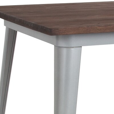 Flash Furniture Metal/Wood Restaurant Dining Table, 30.5"H, Silver (CH5104029M1SIL)