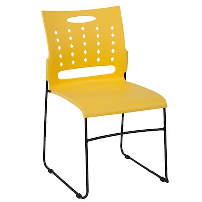Flash Furniture HERCULES Series Plastic Sled Base Stack Chair with Air-Vent Back, Yellow (RUT2YL)