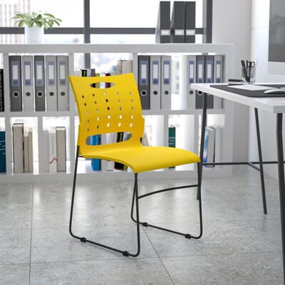 Flash Furniture HERCULES Series Plastic Sled Base Stack Chair with Air-Vent Back, Yellow (RUT2YL)