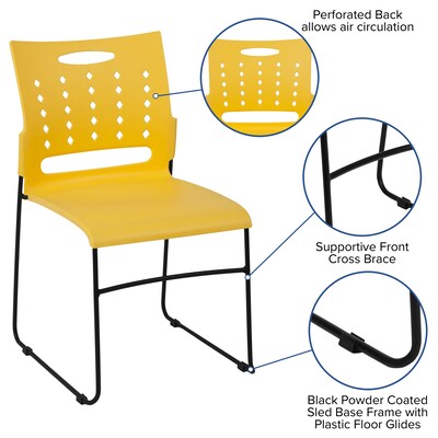 Flash Furniture HERCULES Series Plastic Sled Base Stack Chair with Air-Vent Back, Yellow (RUT2YL)