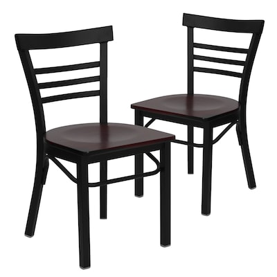 Flash Furniture HERCULES Series Traditional Metal/Wood Restaurant Dining Chair, Black/Mahogany Wood,