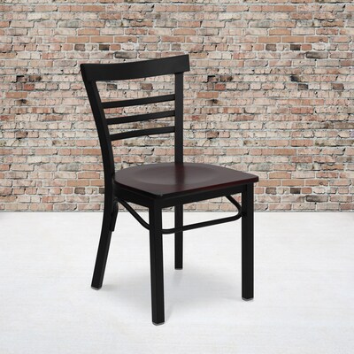 Flash Furniture HERCULES Series Traditional Metal/Wood Restaurant Dining Chair, Black/Mahogany Wood,
