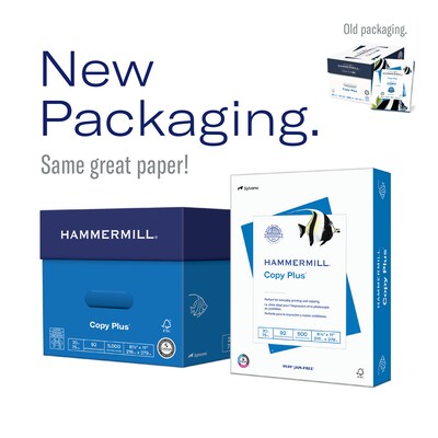 Copy Plus Print Paper, 92 Bright, 20 lb, 8.5 x 11, White, 500 Sheets/Ream,  10 Reams/Carton, 40 Cartons/Pallet - Supply Box