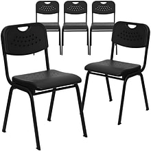 Flash Furniture HERCULES Series Plastic Stack Chair with Open Back, Black, 5 Pack (5RUTGK01BK)