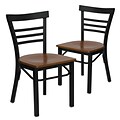 Flash Furniture HERCULES Series Traditional Metal/Wood Restaurant Dining Chair, Black/Cherry Wood, 2