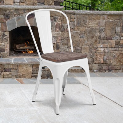 Flash Furniture Luke Contemporary Metal/Wood Stackable Dining Chair, White, 4/Pack (4CH31230WHW)