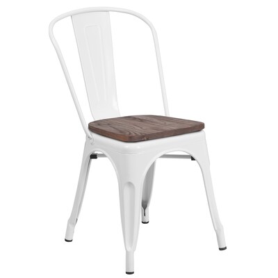 Flash Furniture Luke Contemporary Metal/Wood Stackable Dining Chair, White, 4/Pack (4CH31230WHW)
