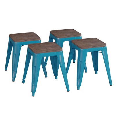 Flash Furniture Kai Industrial Metal Stackable Table Height Stool without Back, Teal, 4-Pieces/Pack (ETBT350318TLWD)