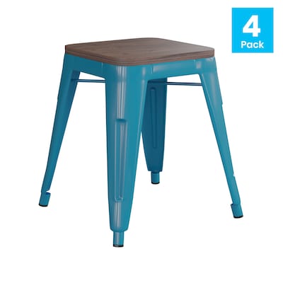 Flash Furniture Kai Industrial Metal Stackable Table Height Stool without Back, Teal, 4-Pieces/Pack (ETBT350318TLWD)