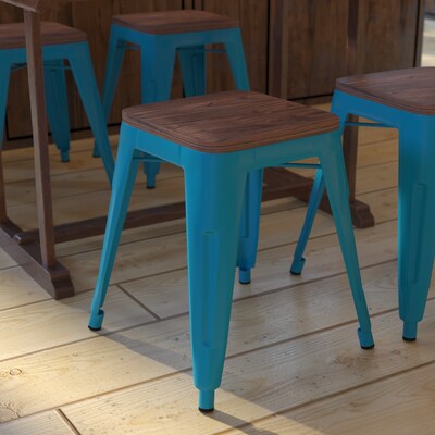 Flash Furniture Kai Industrial Metal Stackable Table Height Stool without Back, Teal, 4-Pieces/Pack (ETBT350318TLWD)