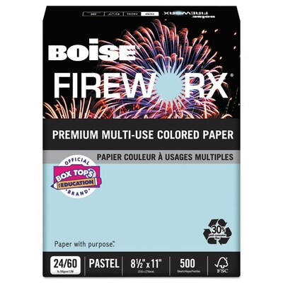 Boise FIREWORX Premium Multi-Use Colored Paper, 24 lbs., 8.5 x 11, Bottle Rocket Blue, 500 Sheets/Ream (MP-2241-BE)