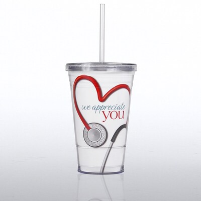 Baudville® Twist Top Tumbler W/ Straw, Stethoscope We Appreciate You