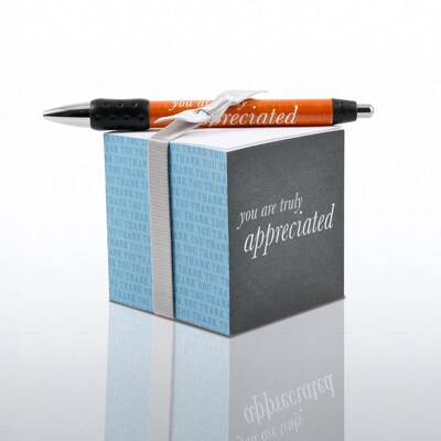 Baudville® Sticky Note Cube W/ Pen Set, You Are Truly Appreciated