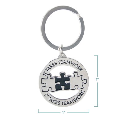 Baudville® Nickel Finish key chain with Puzzle Piece Graphic, "It Takes Teamwork", Silver (139801331)