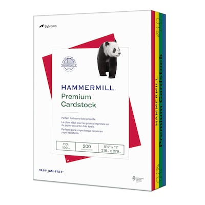 Hammermill Premium 110 lb. Cardstock Paper, 8.5 x 11, Blue/Green/Red/Yellow, 200 Sheets/Ream (168390R)