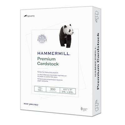 Hammermill Premium 110 lb. Cardstock Paper, 8.5" x 11", White, 200 Sheets/Ream (168380R)