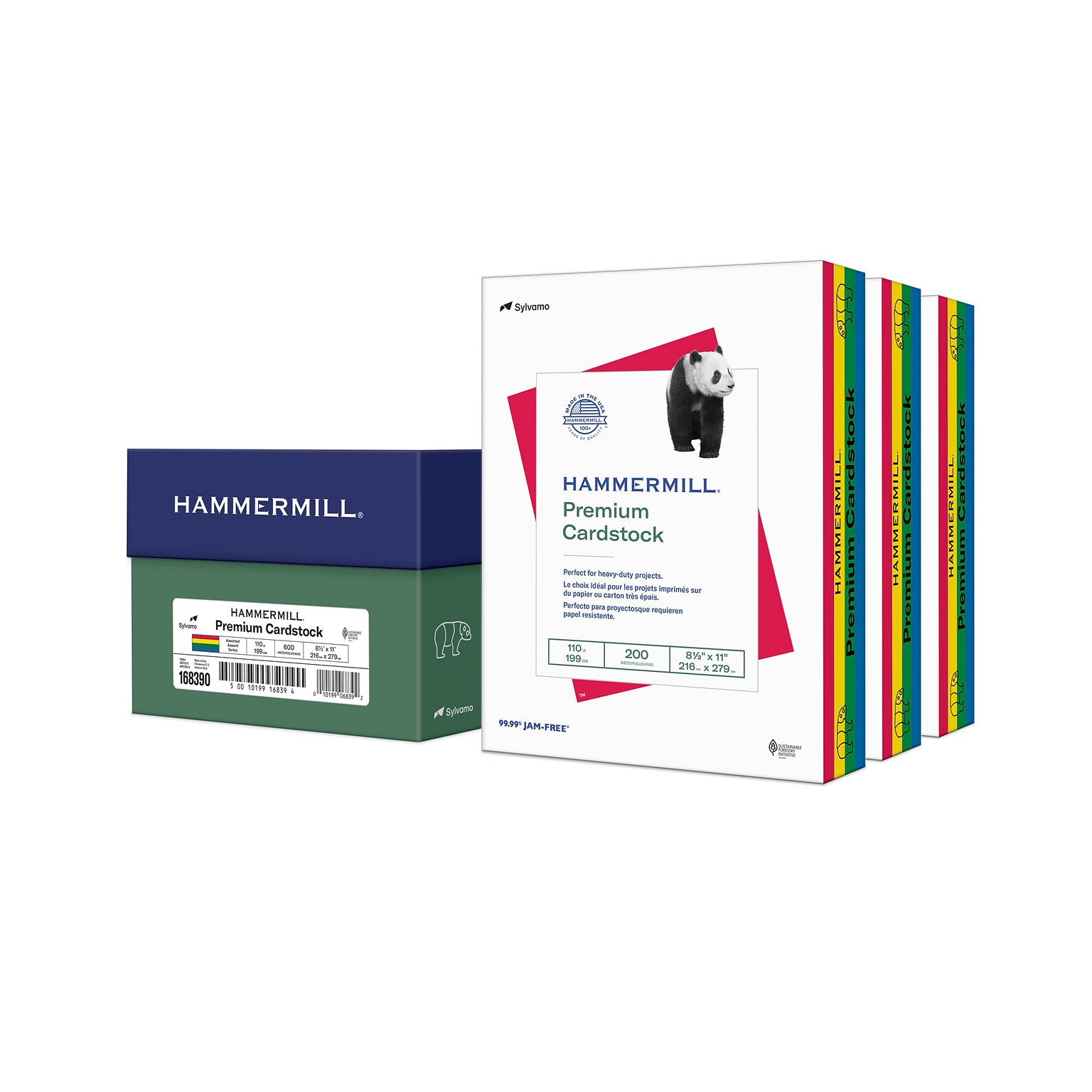 Hammermill Premium 110 lb. Cardstock Paper, 8.5 x 11, Blue/Green/Red/Yellow, 600 Sheets/Carton (168390)