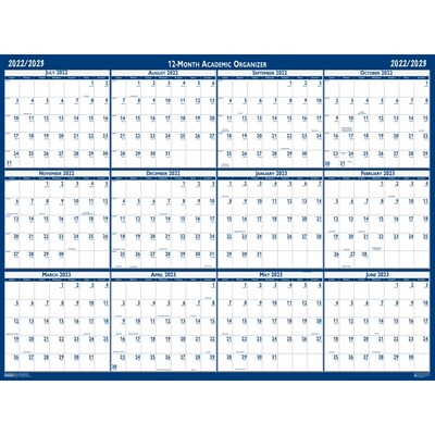 2023-2024 House of Doolittle 37" x 24" Academic Yearly Wet-Erase Wall Calendar, Reversible, Blue (395-24)