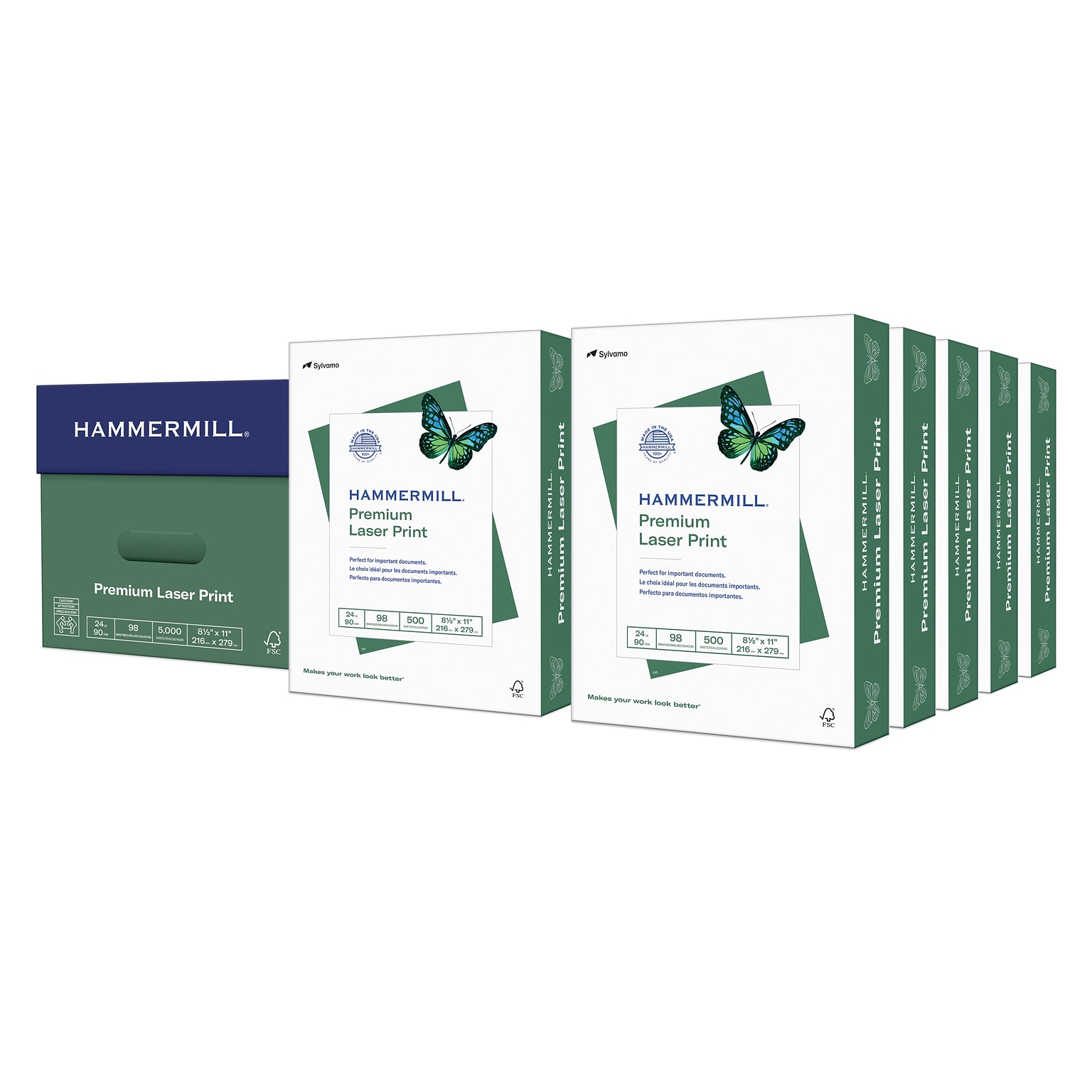 Hammermill Premium Laser Print 8.5 x 11 Multipurpose Paper, 24 lbs., 98 Brightness, 5000 Sheets/Carton (104604)