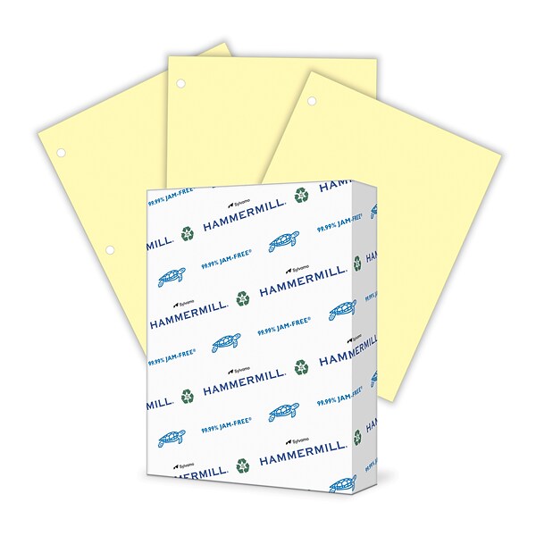 Hammermill Colors 3-Hole Punched Copy Paper, 20 lbs., 8.5 x 11, Canary, 500 Sheets/Ream (102921)