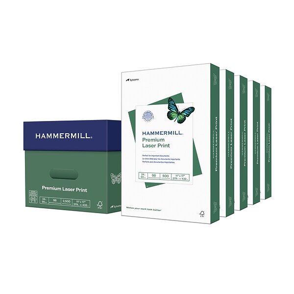 Hammermill Premium 11 x 17 Laser Print  Paper, 24 lbs., 98 Brightness, 2500 Sheets/Carton (104620)