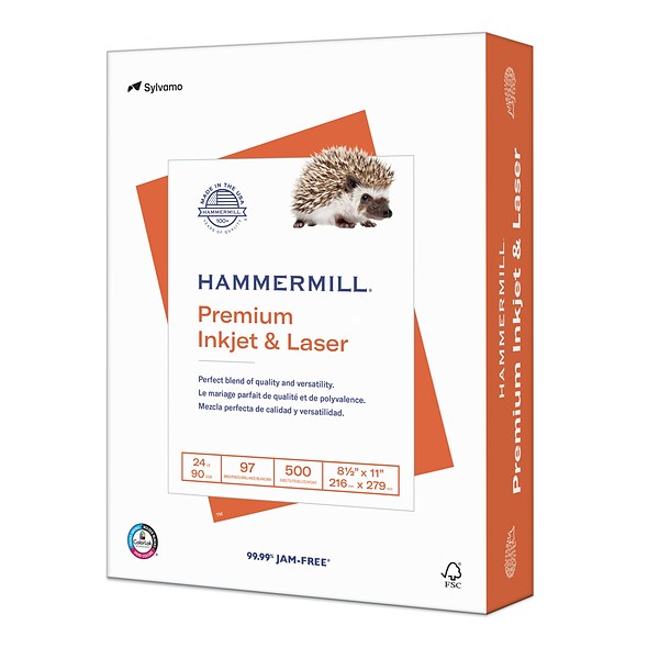 Hammermill Premium Inkjet & Laser 8.5 x 11 Multipurpose Paper, 24 lbs., 97 Brightness, 500 Sheets/Ream (166140)