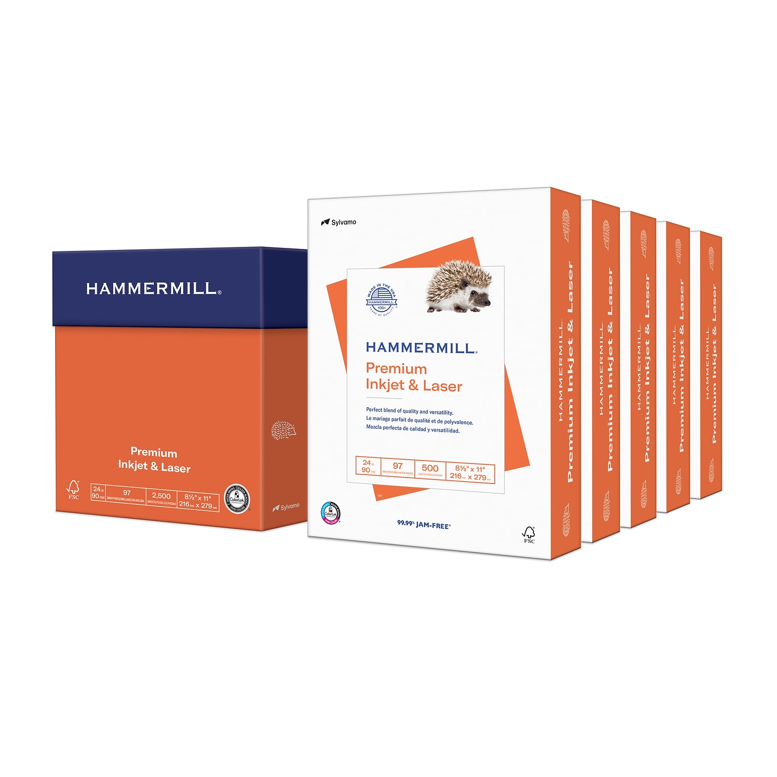 Hammermill Premium Inkjet & Laser 8.5 x 11 Multipurpose Paper, 24 lbs., 97 Brightness, 2500 Sheets/Carton (166140)