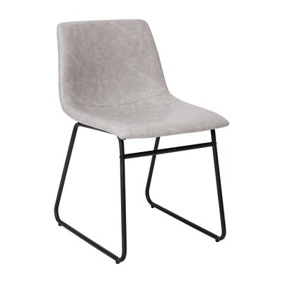 Flash Furniture Midcentury LeatherSoft Dining Chair, Light Gray LeatherSoft/Black Frame, Set of 2 (ETER1834518LGBK)