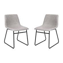 Flash Furniture Midcentury LeatherSoft Dining Chair, Light Gray LeatherSoft/Black Frame, Set of 2 (E