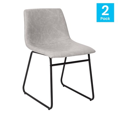 Flash Furniture Midcentury LeatherSoft Dining Chair, Light Gray LeatherSoft/Black Frame, Set of 2 (ETER1834518LGBK)