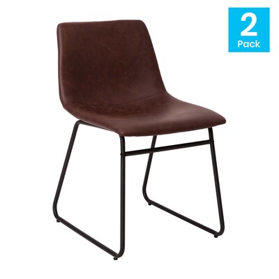 Flash Furniture Midcentury LeatherSoft Dining Chair, Dark Brown LeatherSoft/Black Frame, Set of 2 (ETER1834518DBBK)