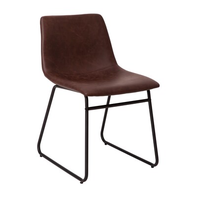 Flash Furniture Midcentury LeatherSoft Dining Chair, Dark Brown LeatherSoft/Black Frame, Set of 2 (ETER1834518DBBK)