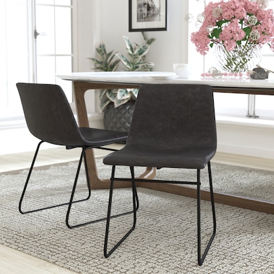 Flash Furniture Midcentury LeatherSoft Dining Chair, Gray LeatherSoft/Black Frame, Set of 2 (ETER183