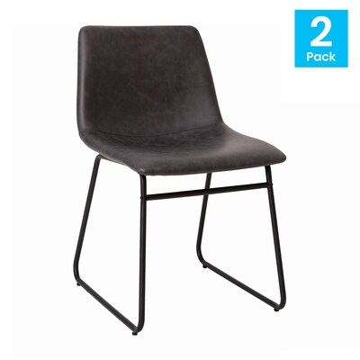 Flash Furniture Midcentury LeatherSoft Dining Chair, Gray LeatherSoft/Black Frame, Set of 2 (ETER1834518GYBK)