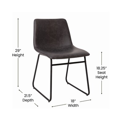 Flash Furniture Midcentury LeatherSoft Dining Chair, Gray LeatherSoft/Black Frame, Set of 2 (ETER1834518GYBK)