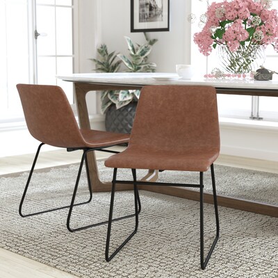 Flash Furniture Midcentury LeatherSoft Dining Chair, Light Brown LeatherSoft/Black Frame, Set of 2 (ETER1834518LBBK)